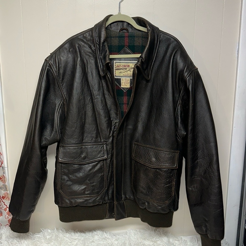 Men's Dark Brown Leather Bomber Jacket